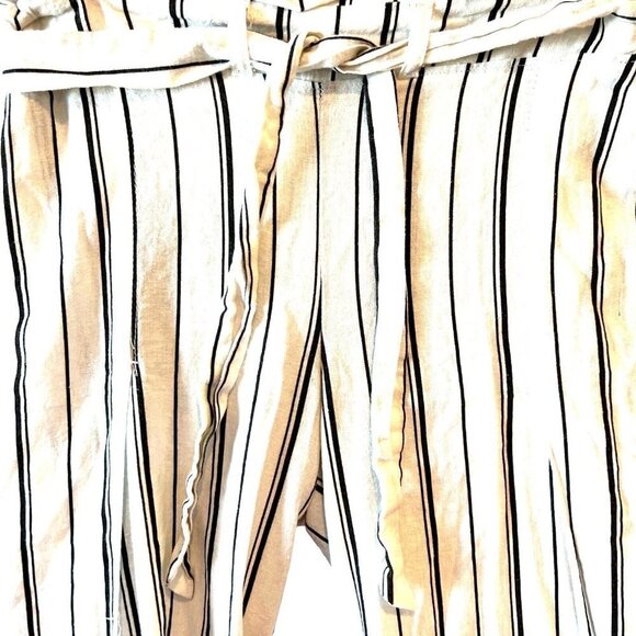 Sincerely Jules Womens M Linen Pants Paperbag Stripe Black White Open High Slits - Picture 2 of 8